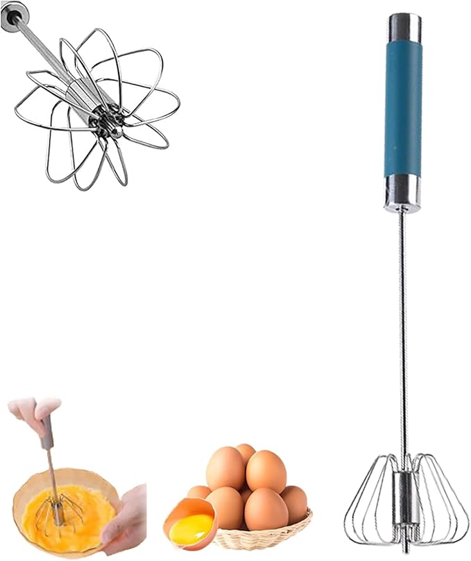 Stainless Steel Semi-Automatic Whisk, 2025 and Mixer Whisks Stainless Steel Egg Whisk Hand Push Rotary Whisks Blender Egg Scrambler Rotating Automatic Eggbeater for Cooking Egg Milk (Blue, 12inch)