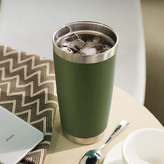 DOMICARE 20oz Stainless Steel Tumbler Bulk with Lid, Double Wall Vacuum Insulated Travel Mug, Powder Coated Coffee Cup, Army Green, 4 Pack