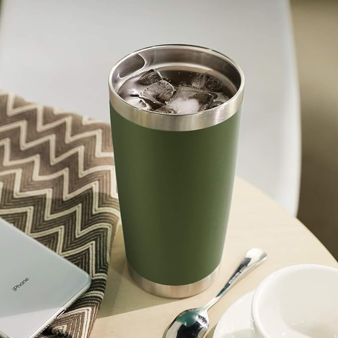 DOMICARE 20oz Stainless Steel Tumbler Bulk with Lid, Double Wall Vacuum Insulated Travel Mug, Powder Coated Coffee Cup, Army Green, 12 Pack