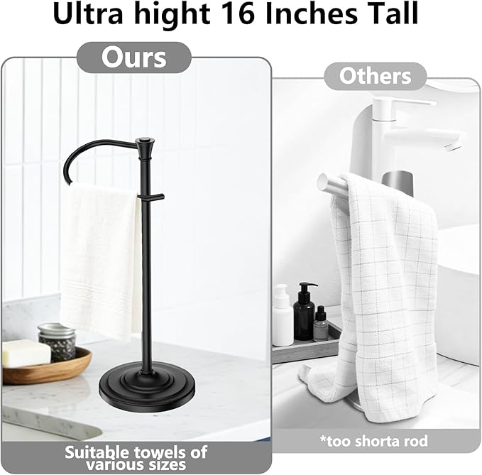 Black Bath Hand Towel Holder Stand,Stainless Steel 16 Inch Free Standing Towel Rack,Heavy Weight Towel Bar for Bathroom Vanity Countertop &Kitchen