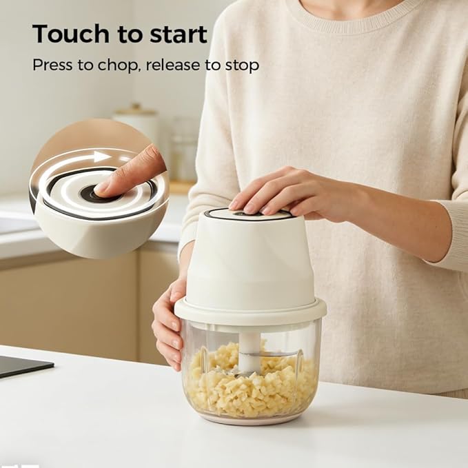 Electric Garlic Chopper, 2026 Upgraded Food Processor, USB Rechargeable Portable Wireless Veggie Chopper with 6 Stainless Steel Blades for Garlic, Onion, Chili, Nuts and Meat (white)