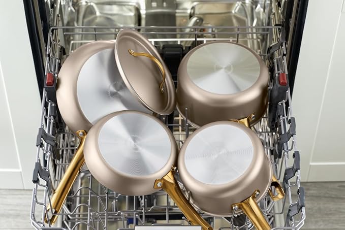 Farberware Radiant Nonstick Cookware/Pots and Pan Set with Lids and Prestige Kitchen Cooking Tools, Dishwasher Safe, 12 Piece, Champagne