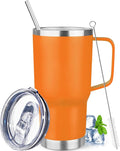 20 oz Tumbler with Handle Stainless Steel Insulated Coffee Mug Tumbler with Lid and Straw Double Wall Vacuum Insulated Coffee Mug Leak Proof Travel Tumbler for Hot and Cold Drink (Orange,1pack)