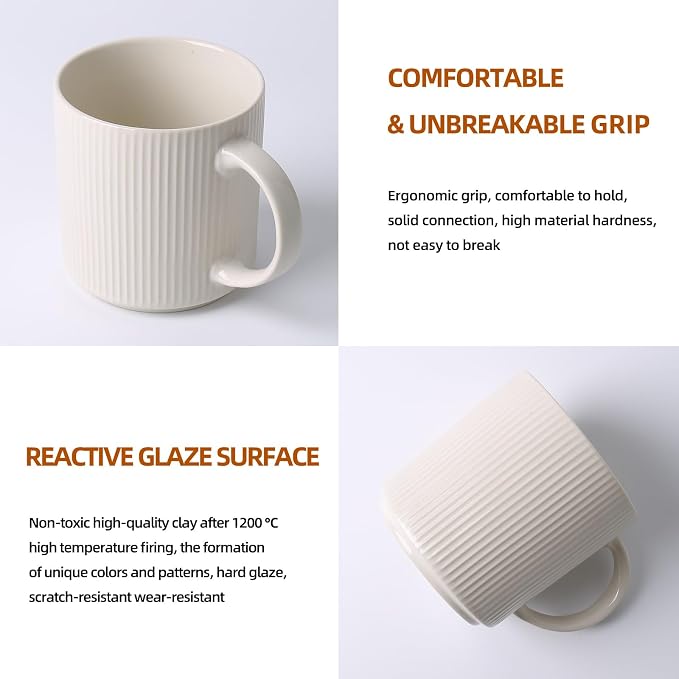 MONITO Coffee Mugs Set of 6, 16 oz Mugs Set, Ceramic Coffee Cups with Large Handles, Suitable for Lattes, Hot tea, Cappuccinos, Mochas and Cocoa,White