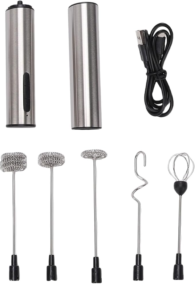 Naroote USB Rechargeable Handheld Milk Frother, 800mAh Battery Electric Mixer, Stainless Steel Whisk Frother with Compact Design, Ideal for Cream & Milk Frothing