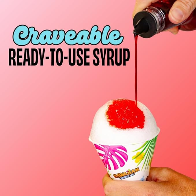 Hawaiian Shaved Ice Sour Cherry Syrup - Nut Soy Dairy Free - Flavor Fluffy & Crunchy Snow Cones - Shelf Stable - Makes 8 Servings - 16 ounces