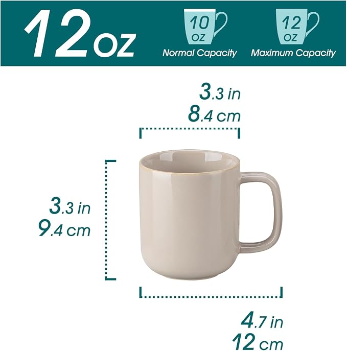 vancasso Coffee Mugs Set of 6, 12 Oz Ceramic Coffee Cups with Handle, Ceramic Unique Glaze Coffee Cup for Cappuccino, Latte, Tea, Cocoa, Dishwasher & Microwave Safe Gift Sets, Gray, Series PLAYA