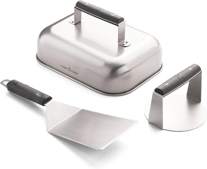 Camp Chef Smashed Burger Kit - Flat-Top Griddle Accessories Include Grill Spatula, Burger Press & Melting Dome