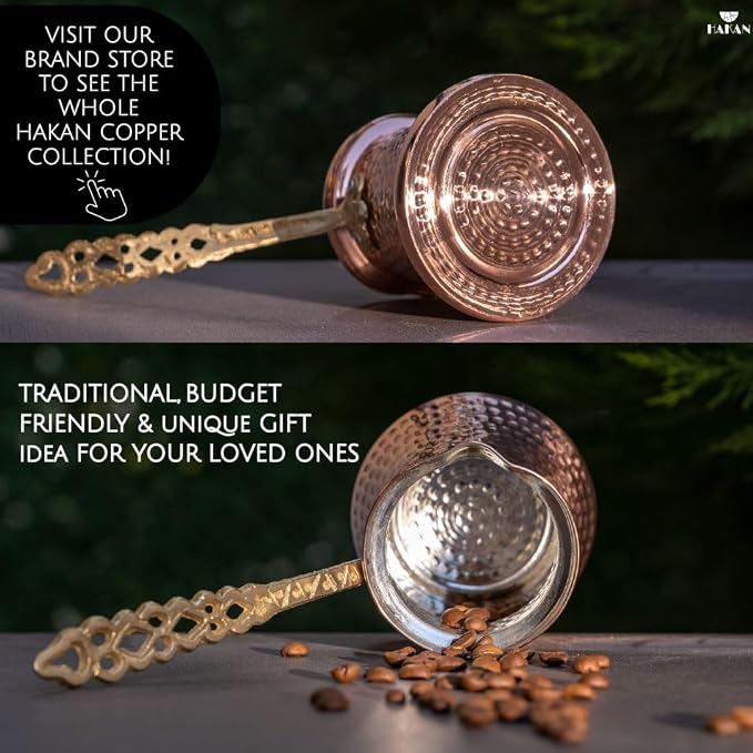 Hakan Turkish Coffee Pot | Stove Top Water Boiler, Coffee Maker, Butter, Chocolate & Milk Warmer | Even and Quick Heat with Handcrafted Copper Material | Coffee Gifts Idea, 13.2 Oz (390 cc)