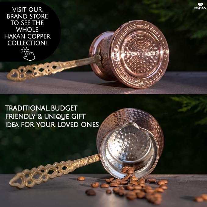 Hakan Turkish Coffee Pot | Stove Top Water Boiler, Coffee Maker, Butter, Chocolate & Milk Warmer | Even and Quick Heat with Handcrafted Copper Material | Coffee Gifts Idea, 5 Oz (150 cc)