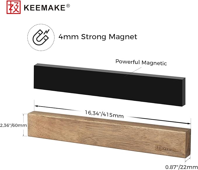 KEEMAKE Magnetic Knife Holder for Wall 16 inch Acacia Wood Knife Magnetic Strip, Powerful Neodymium Magnet Knife Hanger Knife Bar for Kitchen knives