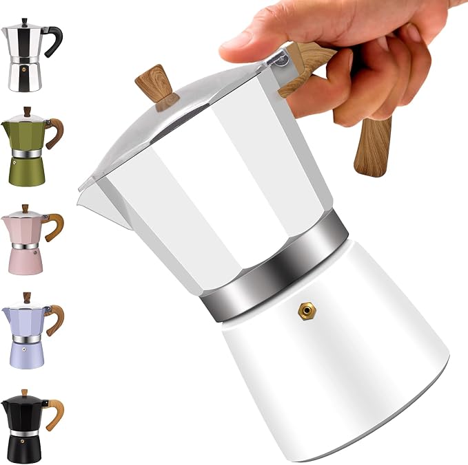 12 Cup Aluminum Moka Pot Classic Stovetop Espresso Coffee Maker 600ml 20oz Coffeemaker Percolator Mocha Express Preferred Cafe Makers for Italian and Cuban Café Brewing White