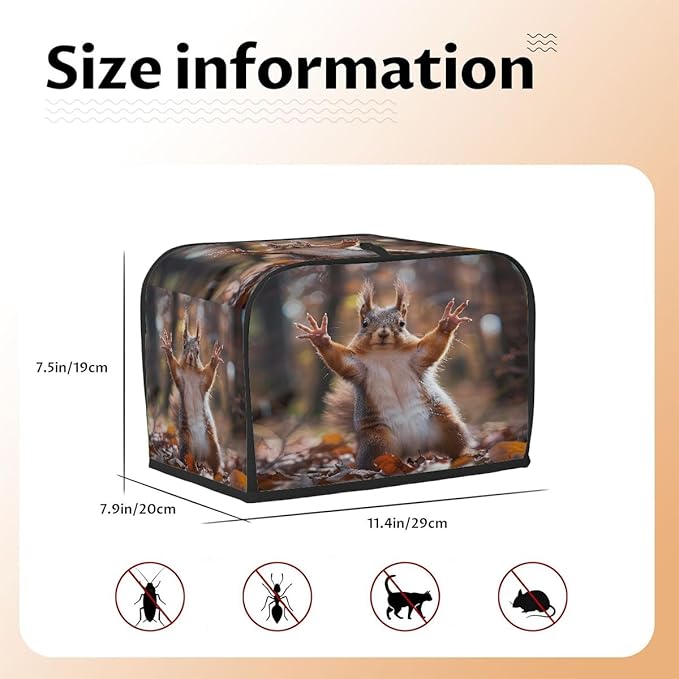 Funny Animal Squirrel Toaster Cover 2 Slice Dust and Fingerprint Protection Toaster Bread Maker Covers Washable Kitchen Small Appliance Covers for Kitchen Accessories Decor Bakeware Women Gift