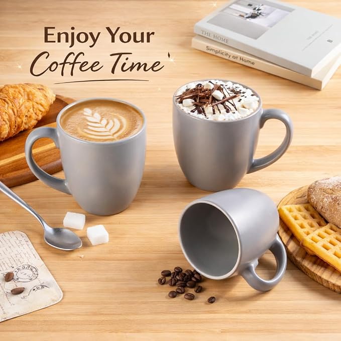 GBhome 16oz Coffee Mugs Set of 6, Large Ceramic Coffee Mugs for Man, Woman, Dad, Mom, Modern Coffee Mugs Set with handle for Tea/Latte/Cappuccino/Milk/Cocoa. Dishwasher&Microwave Safe,Matte Grey