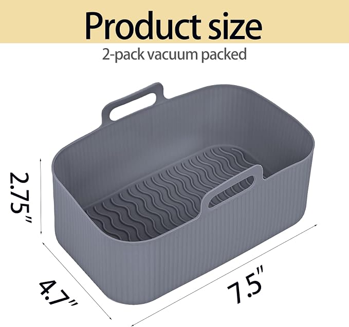 Silicone Air Fryer Liners for Ninja - Reusable 8 Qt Bowl for Foodi DZ201 Dual Basket Airfryer - Rectangular 2-pack 2025 Upgraded Food Safe Silicone Baking Tray Red (GRAY & BLACK)