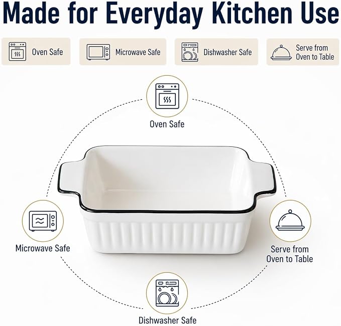 12 Oz Casserole Dish, Ceramic Baking Dishes Sets of 4, Small Casserole Dish with Handle, Porcelain Bakeware Sets, 5" Rectangular Baking Serving Dish for Casserole, Cakes, Dishwasher Oven Safe
