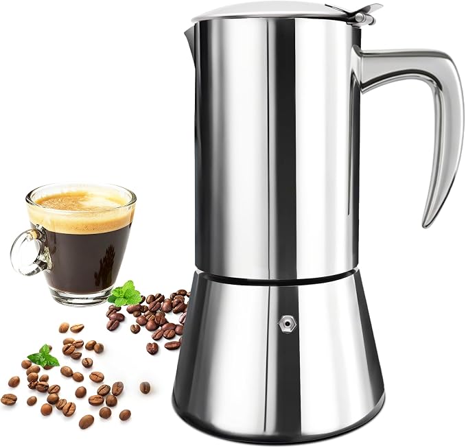 304 Thickened Stainless Steel Uncoated 2 Cup Moka Pot Coffee Maker Stovetop Espresso Coffeemaker Italian Classic Brewing Greca Cafe Mocha Machine for Cafeteras Camping Travel Home 100ml 3.3oz
