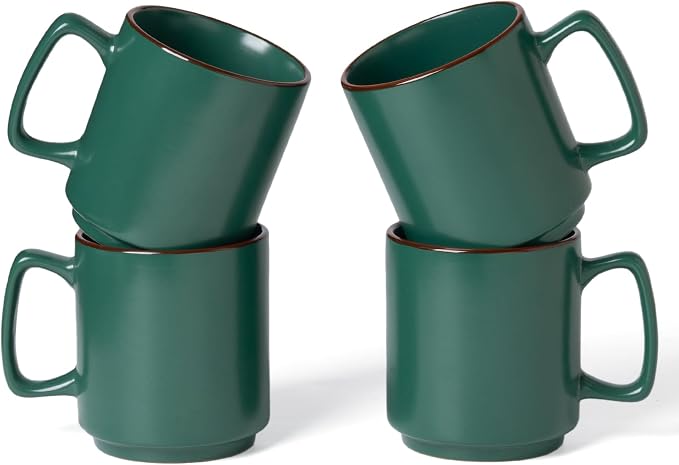 famiware Coffee Mugs Set of 4, Nebula 14oz Coffee Mugs, Ceramic Cup Set with Handle for Latte, Tea, Milk, Cappuccino, Cocoa, Dark Green