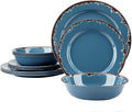 Melamine Dinnerware Set - Yinshine 12-Piece Dishes Set,Shatterproof Plates and Bowls Sets, Lightweight,Unbreakable,Dishwasher Safe,Blue