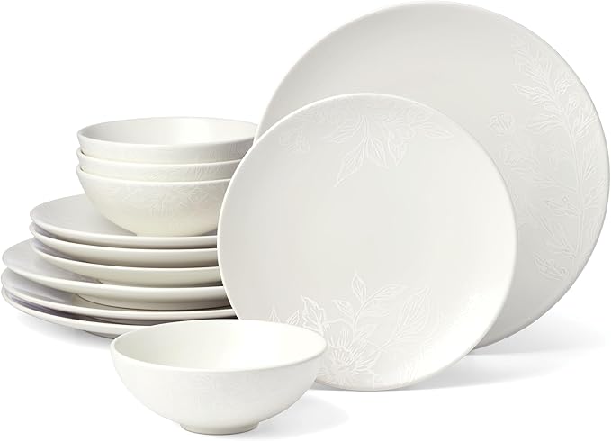 Oneida 897397 Roseto 12-Piece Dinnerware Set, White