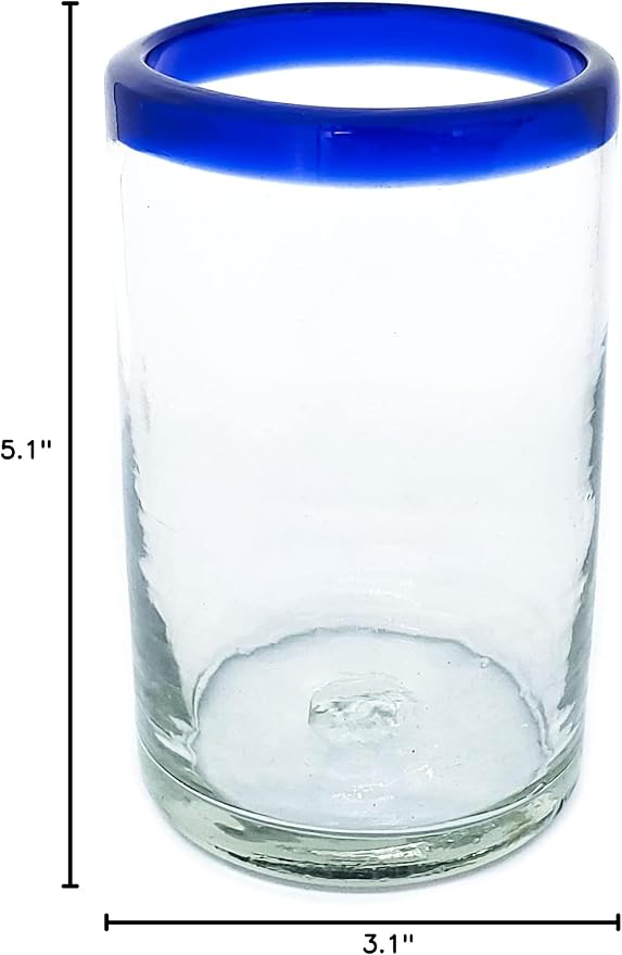Cobalt Blue Rim 14 oz Drinking Glasses (set of 6), Recycled Glass, Lead-free, Toxin-Free (Drinking)
