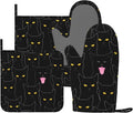 Fun Black Cat Oven Mitts and Pot Holders Set of 4 Silicone Heat Resistant Oven Mitten Potholders Non Slip Gloves Kitchen Decor for BBQ Cooking Grilling Baking