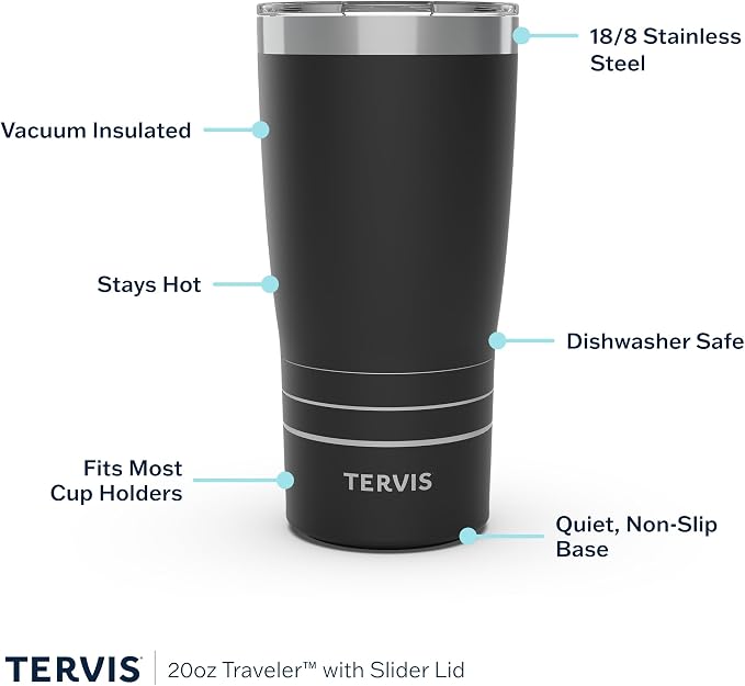 Tervis Traveler® Stainless Steel 20oz Traveler™ with Slider Lid | Sara Berrenson - Marine Mosaic | Double-Wall Vacuum Insulated Travel Cup, Keeps Drinks Hot