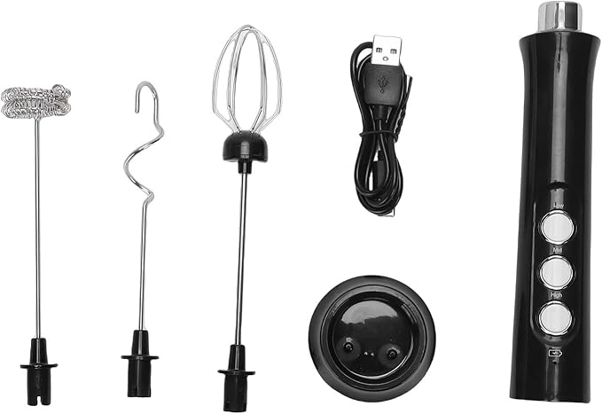 Haofy Rechargeable Milk Frother 1200mAh Battery for Rich Creamy Froth Handheld Electric Whisk Drink Mixer with Stand for Coffee Latte Cappuccino Egg for Small Apartments, RV Life,