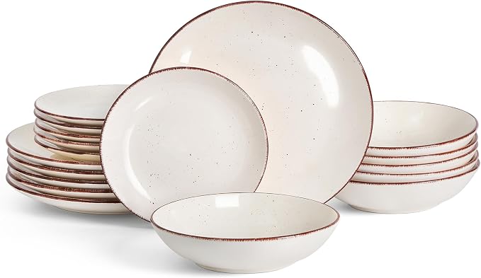 Dinnerware Sets for 6, 18 Piece Plates and Bowls Sets, Stoneware Dishware Sets Kitchen, Scratch Resistant Dishes, Microwave & Dishwasher Safe (White, Service for 6(18PCS))