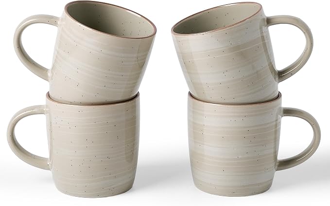 famiware Coffee Mugs Set of 4, Meteor 13 oz Ceramic Mug Cup Set with Handle for Coffee, Tea, Cappuccino, Latte, Milk, Matcha Green