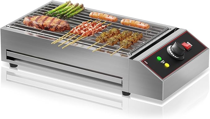 Garvee 1800W Smokeless Electric Grill, Indoor Outdoor Portable Griddle, Commercial Countertop BBQ Grill with Stainless Steel Grill Grate, Adjustable Temperature 122°F-572°F, for Home Camping Picnic