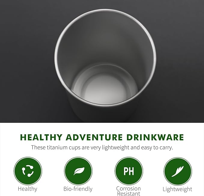 ZING TII Pure Titanium Pint cups,Healthy Unbreakable and Stackable,Metal Drinking Cups for Bar, Home, Restaurant，350ML/12oz