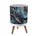 Trash Can with Lid Photo Navy Blue Dark Marble Golden Veins Close up Texture for Press Top Round Small Garbage Bin with Wooden Legs Waste Basket for Kitchen Bedroom Nursery 7L/1.8 Gallon