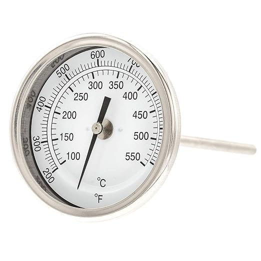 PIC Gauges B3B6-TT SS Case Bimetal Thermometer, 316 SS Stem, Back Angle Connection, 3" Dial, 6" Stem Length, 200/1000° F & 93/538° C Temperature Range