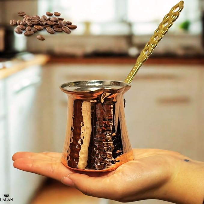 Hakan Turkish Coffee Pot | Stove Top Water Boiler, Coffee Maker, Butter, Chocolate & Milk Warmer | Even and Quick Heat with Handcrafted Copper Material | Coffee Gifts Idea, 8.3 Oz (245 cc)