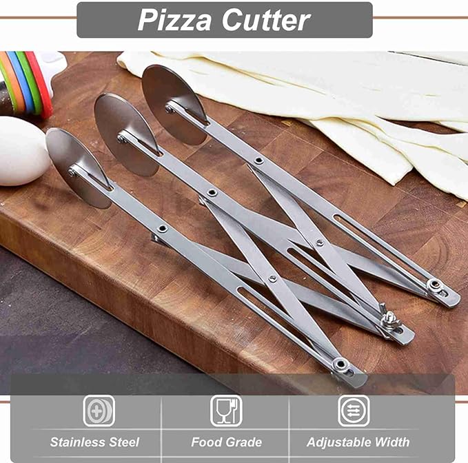 7 Wheel Stainless Steel Pizza Knife Wheel Cutter Adjustable Dough Divider, Silver - Durable Food Grade Material, Even Cutting, Ideal for Baking Pizza and Pastry (3 wheel)