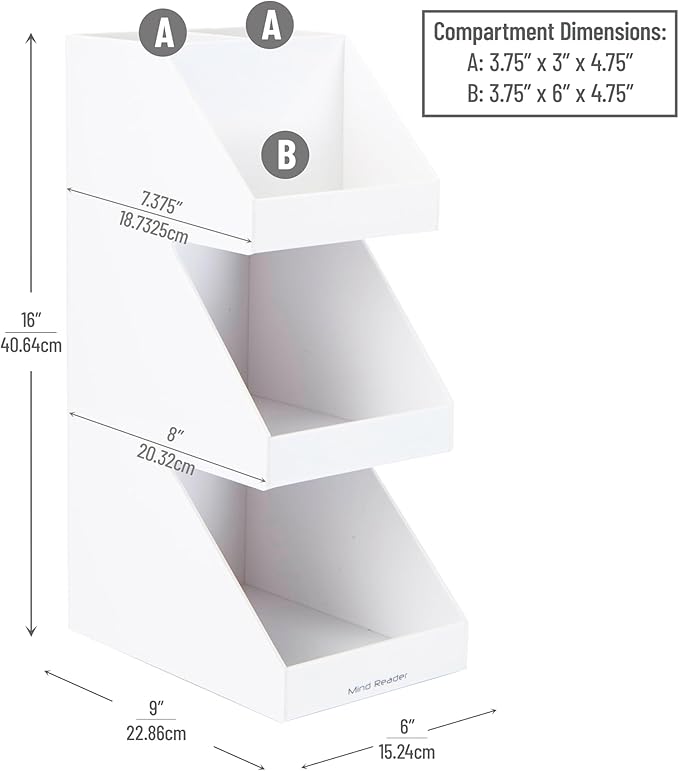 Mind Reader Coffee Tea Utensil and Condiment Station, Countertop Organizer, Coffee Bar, Kitchen, 6" L x 9" W x 16" H, White (Pack of 2)
