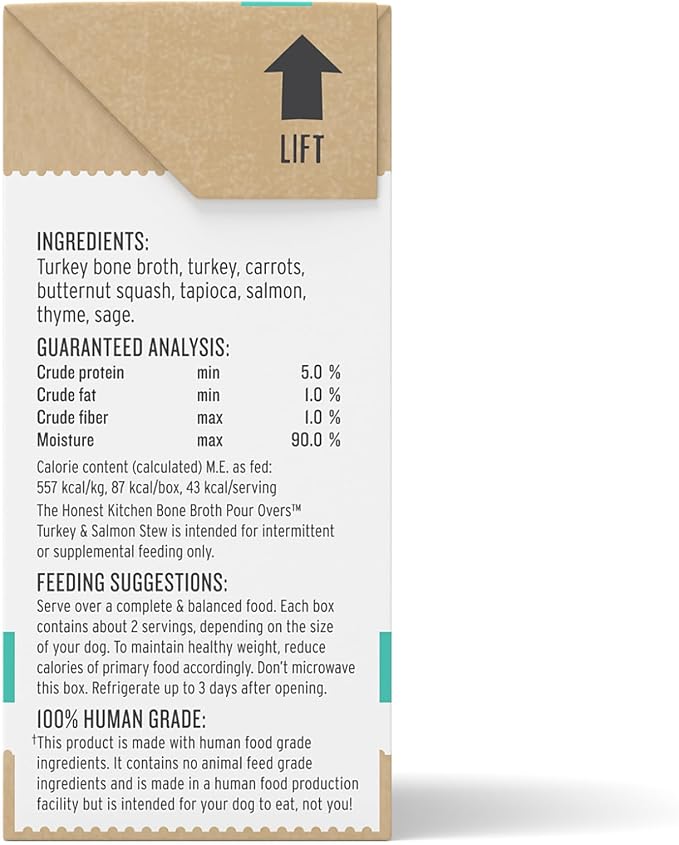 The Honest Kitchen Human Grade Bone Broth POUR OVERS™ Wet Toppers for Dogs (12 pack), 5.5oz - Turkey & Salmon Stew