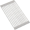Silicone Non-Slip Dish Drying Rack, Drain Board Over the Kitchen Sink, Roll-Up Dish Rack Drainer, Rust-Resistant Drain Board(Grey,12 Short rods)