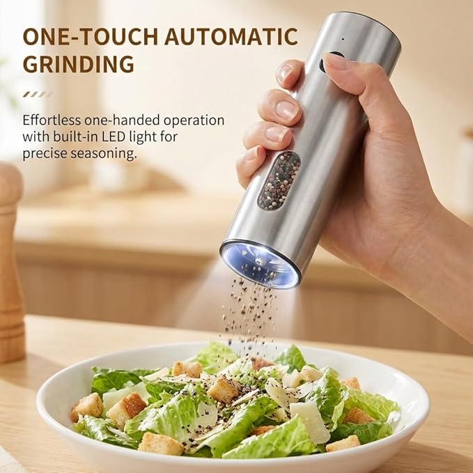 Ickmomo Electric Pepper Grinder & Salt alt and pepper Set (2 Pack) - Rechargeable Adjustable Coarseness with LED Light, Large Capacity for Kitchen/Outdoor/BBQ/Gifts