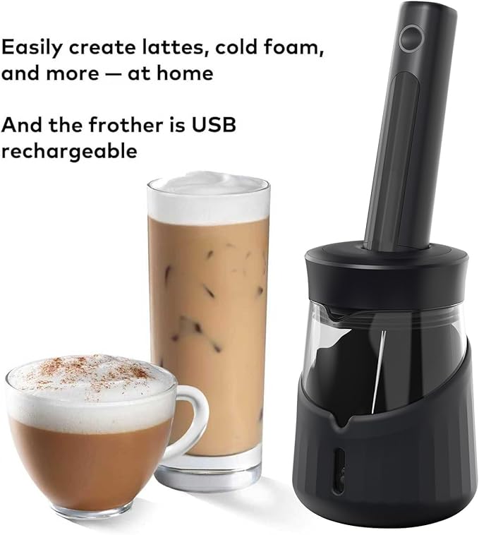 Black Handheld Milk Frother Wand for Coffee, Rechargeable Electric Whisk, Mini Milk Foamer for Latte, Cappuccino, Coffee, Hot Chocolate, Matcha