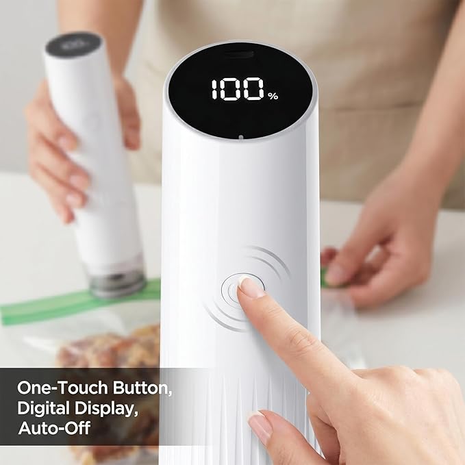 Handheld Vacuum Sealer for Food, Electric Food Vacuum Sealer Machine with Water Tank, 15 Vacuum Bag & 20 Mason Jar Lids, 60Kpa Suction for Food Preservation, Seal Food 8X Fresh Longer, Seal Meal Saver