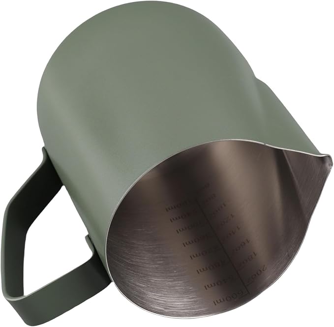 Milk Frothing Jug, 304 Stainless Steel Steaming Pitcher Latte Art Frothing Cup with Inner Scale for Making Coffee Cappuccino (Dark Green)
