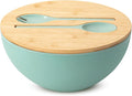 BAMBOO LAND- Extra Large Salad Bowl with Wooden Lid, 11.4 Inch/177 Oz, Mint Green, Bamboo Fiber Salad Bowl with Serving Utensils, Wide Applications