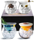LEMONSODA Stemless Martini Glasses with Chiller - Set of 4 - Elegant Cocktail Glass Set with Server Bowl - Martini Gift Set for Margarita, Espresso Martinis, Manhattan Cocktails - Housewarming Gifts