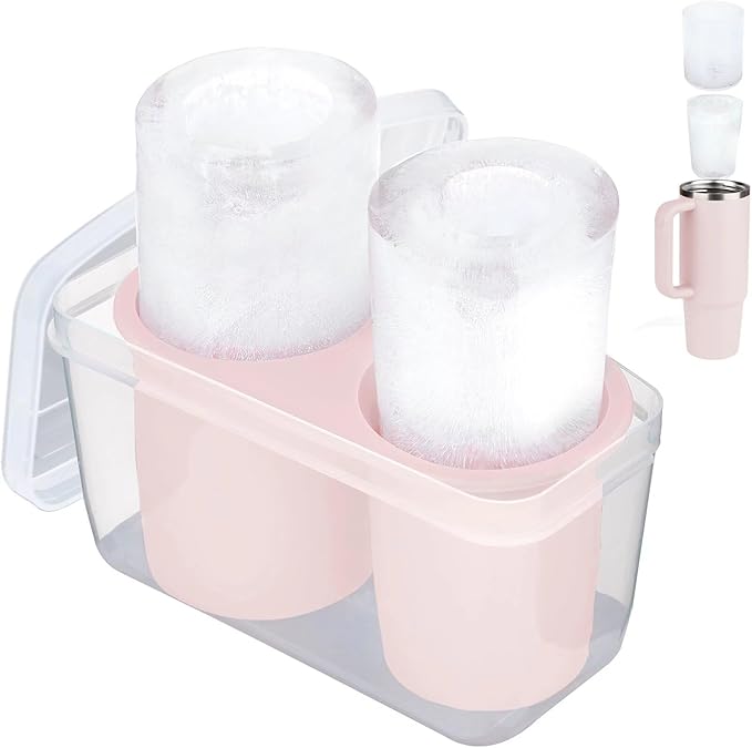 Ice Mold for Stanley Cup, Silicone Ice Cube Tray for Stanley Cup 30oz-40oz, Tumbler Ice Mold with Lid and Bin, Easy Release Cylinder Ice Cube Mold, 1 Pack, Rose Quartz