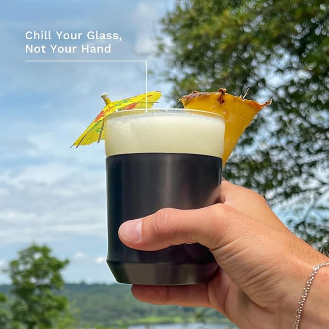 Elevated Craft Hybrid Rocks Glass Premium Vacuum Insulated Steel Base with Removable Insert - 12oz Cocktail Glass, Double Old Fashioned Lowball for Margaritas, Bourbon, Whiskey - Gunmetal Black