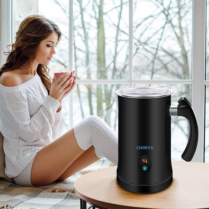 Milk Frother,CHINYA Electric Milk Frother Soft Foam Maker for Hot and Cold Milk Froth, Cappuccino, Coffee, Latte, Automatic Steamer,Stainless Steel Warmer, Double Wall, Non-Stick, Strix