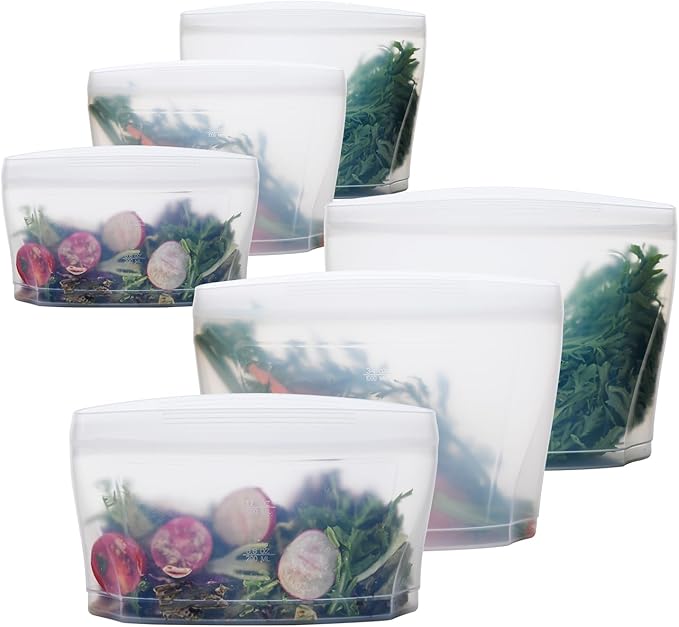 Zip Standing Reusable Blue and WhiteSilicone Food Storage Bag, Stand Up Food Storage Container, Reusable Zipper seal bag, no lid required, for Food Storage& Meal Prep, Freezer Oven Dishwasher - Safe,