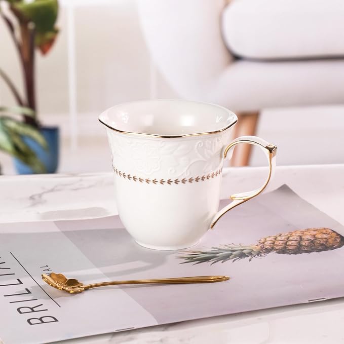 KAMMAK Ceramic Mug Set of 2, 10oz Porcelain Elegant Coffee and Tea Cups, Vintage Breakfast Mugs, Ideal for Birthday - Afternoon Tea & Housewarming Gifts (YFH21)
